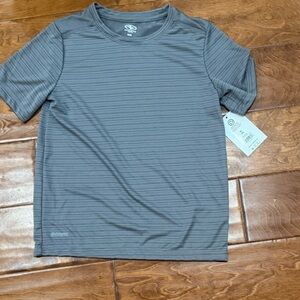 NWT Size M(8) Athletic Works Gray Striped Short Sleeve Shirt
